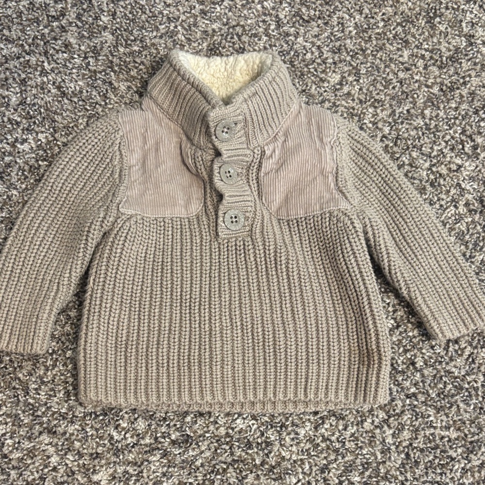 GAP Taupe Knit Sherpa-Lined Pullover Jacket